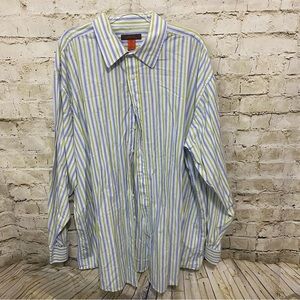 Nyne Blue Green Striped Cotton Long Sleeve Button Up Shirt